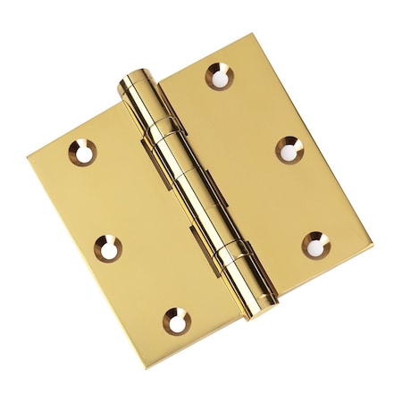 Embassy 3-1/2 x 3-1/2 Solid Brass Ball Bearing Hinge, Polished Brass Finish with Flat Tips 3535BBUS3F-1